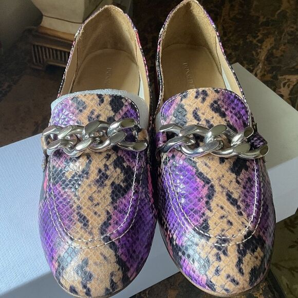 NWT Donald PLINER Metallic mini viper Lavender Leather Loafers new with box… - Picture 13 of 16